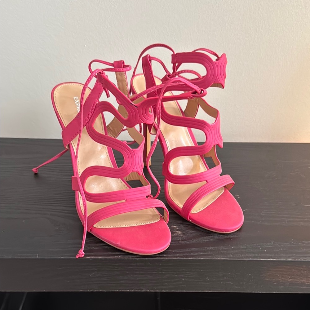 Express Vibrant Pink Lace-Up Heels